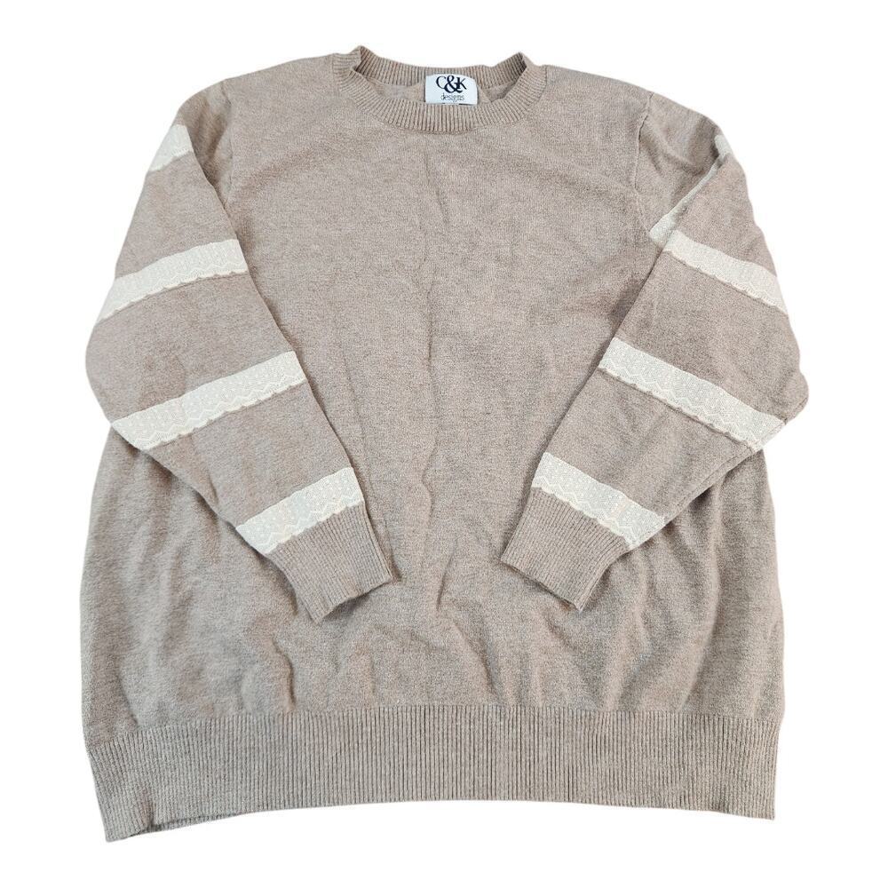C&K design women's sweater sz 1X beige faux lace soft long sleeve  plus top